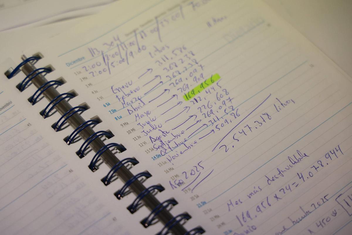 Juan Francisco Muricio conserva todos los datos con los litros de agua registrados.