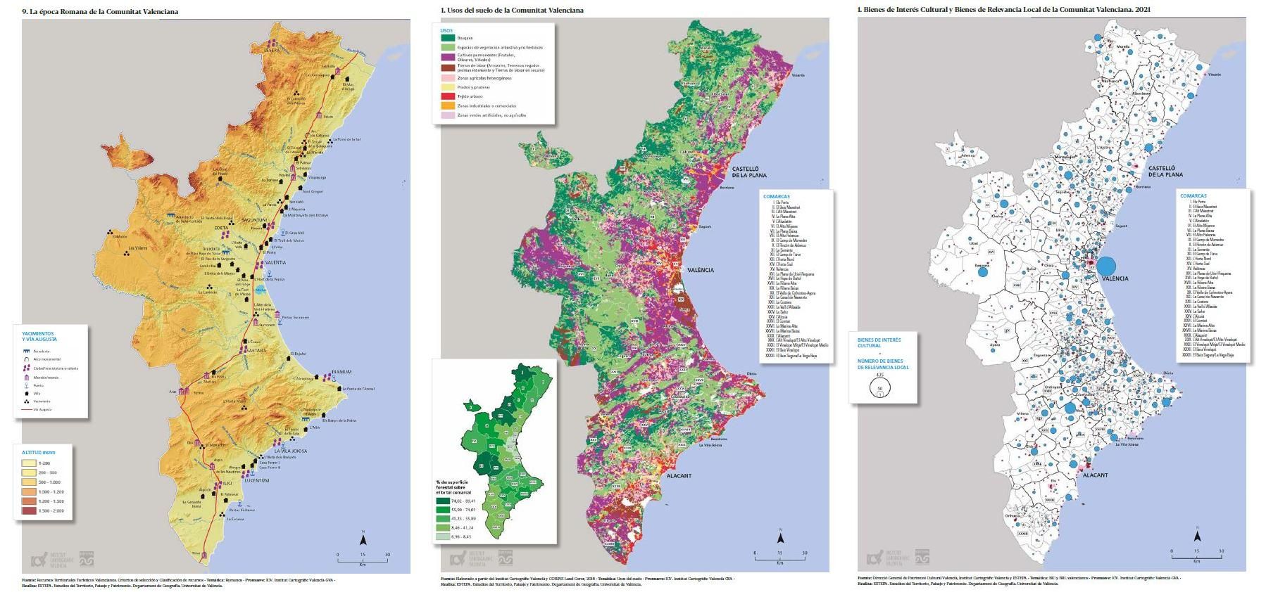 El imperio Romano en la Comunitat, el uso de la tierra y los Bienes de Interés Cultural en el Atlas Temático de la Comunitat Valenciana.