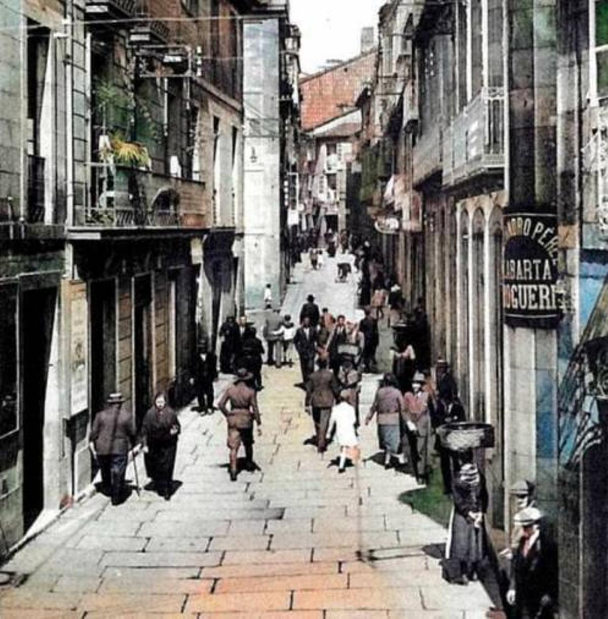 Instantánea de la rúa do Preguntoiro en 1925