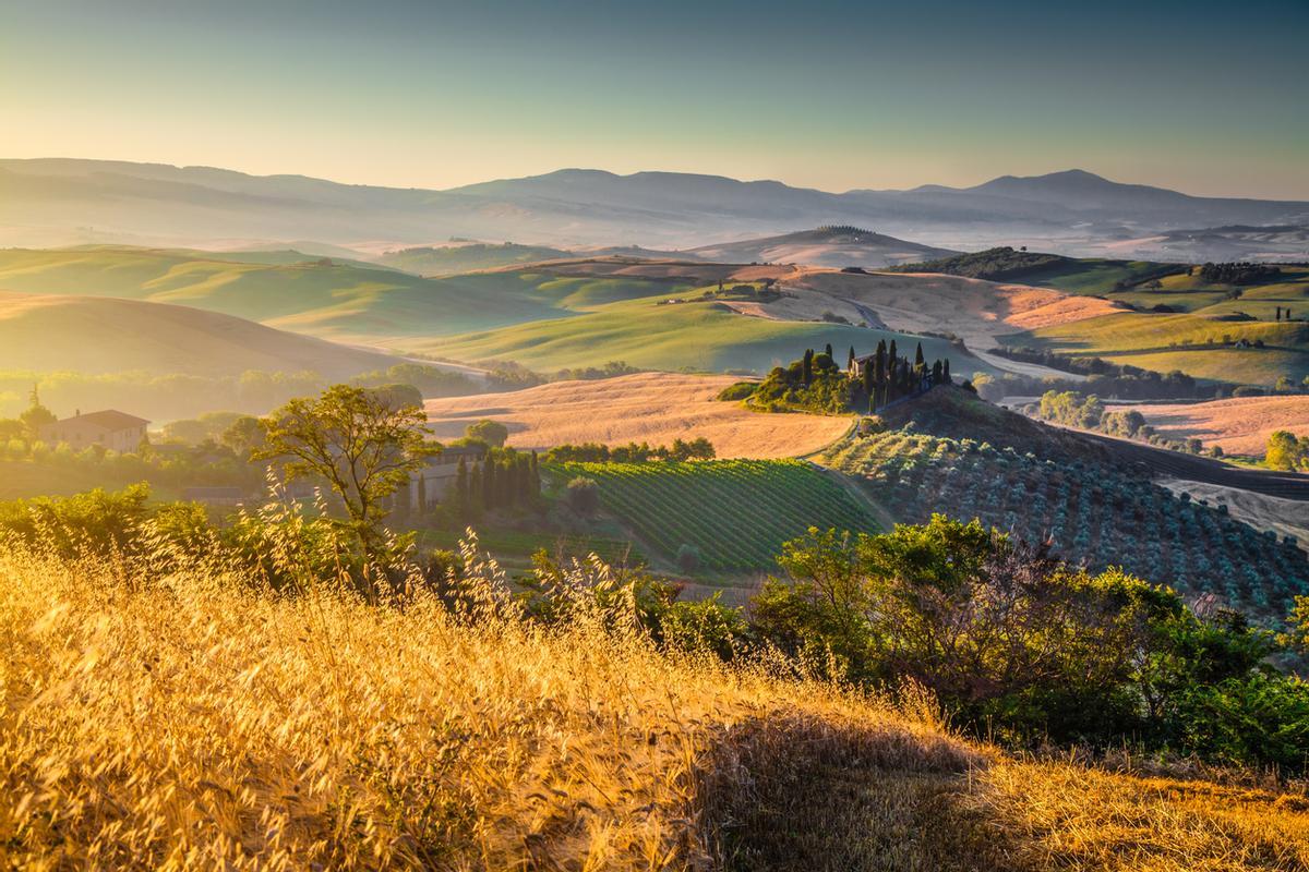 Paisaje de la Toscana la atardecer.