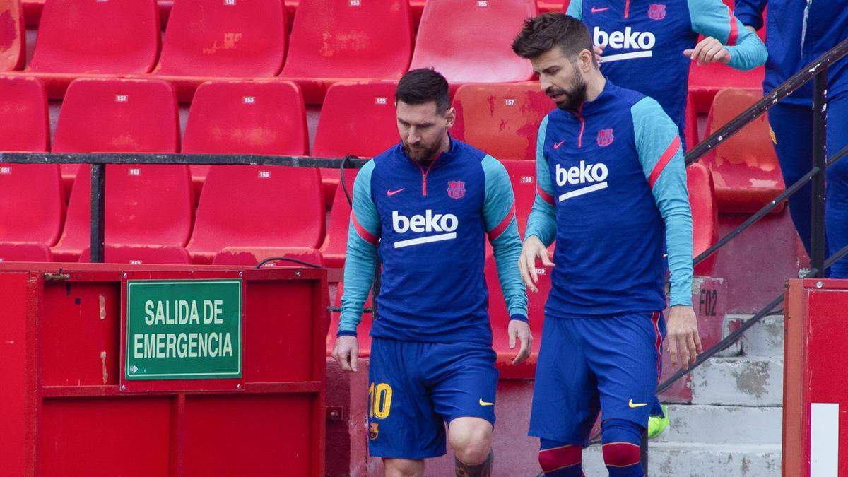 Leo Messi y Gerard Piqué con el FC Barcelona.