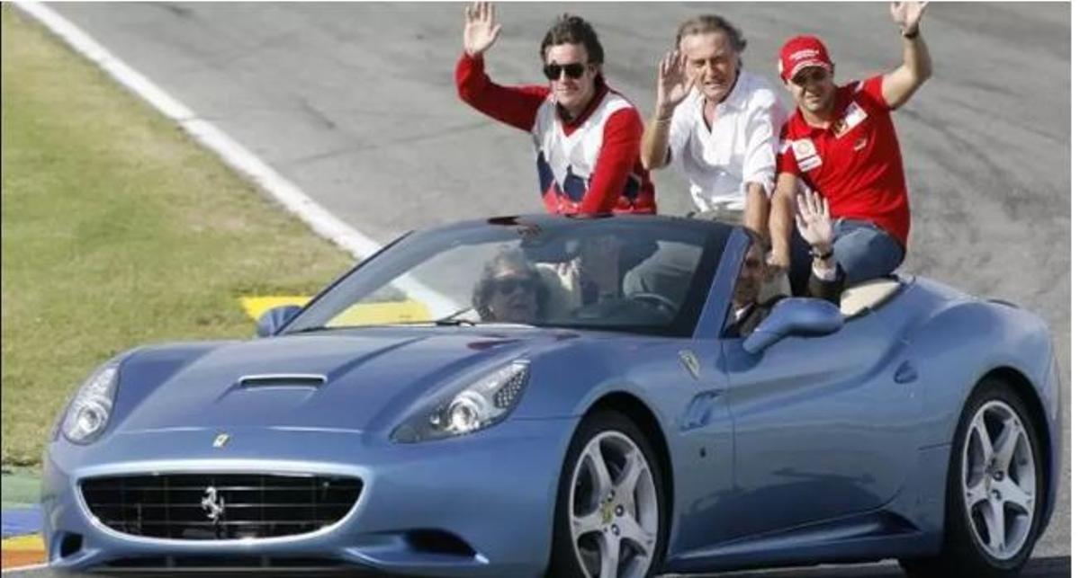 Alonso, Massa y Montezemolo tras ser 'rescatados' por Camps y Barberá.