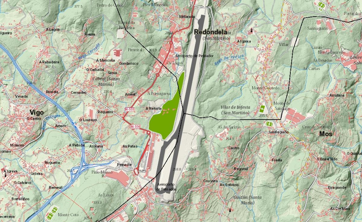 El aeropuerto de Vigo está dentro de tres concellos al mismo tiempo: Vigo, Redondela y Mos