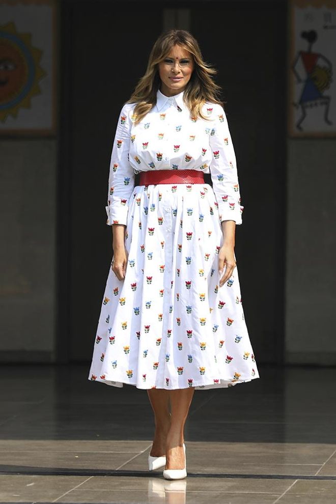 Melania Trump con vestido floral de Carolina Herrera