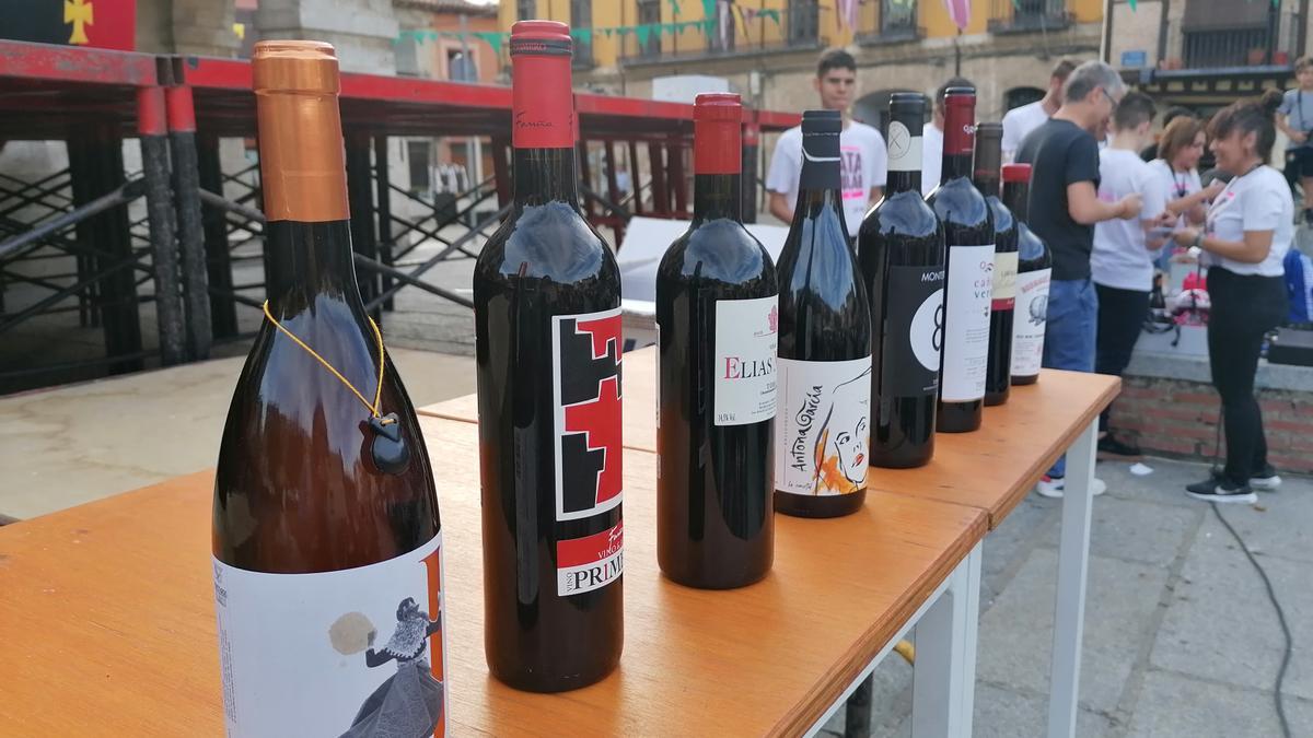 Botellas de vino de Toro preparadas para su degustación en una cata popular