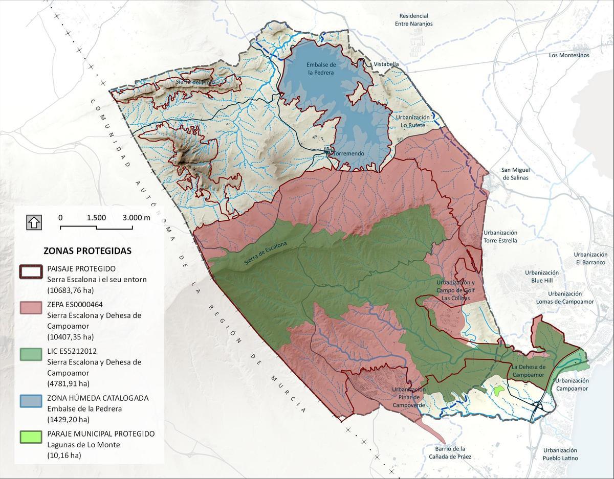 Mapa con las zonas protegidas