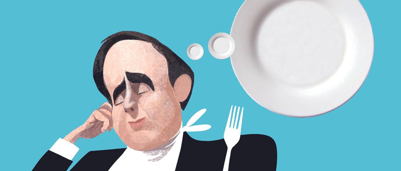 Un hombre, a la mesa en una ilustración.