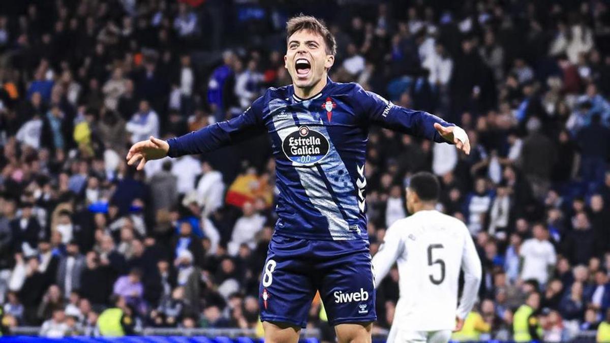 Fran Beltrán, durante el último partido del Celta en el Bernabéu