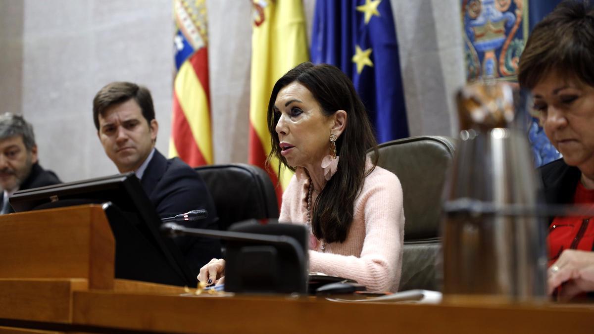 La presidenta de las Cortes, Marta Fernández, en una imagen durante un pleno del mes de febrero