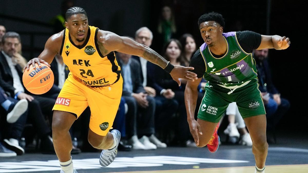 Frank Bartley y Chase Audige, en la semifinal de la BCL entre Unicaja y AEK Atenas