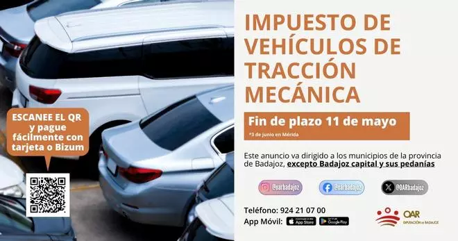 Finaliza el plazo para pagar el impuesto de circulación en la provincia de Badajoz