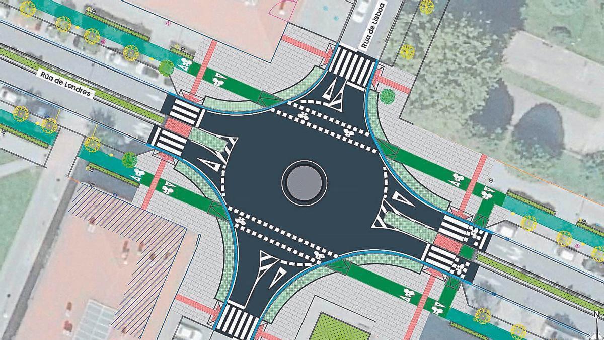 A superficie de intervención abrangue a calzada, as beirarrúas e o carril bici
