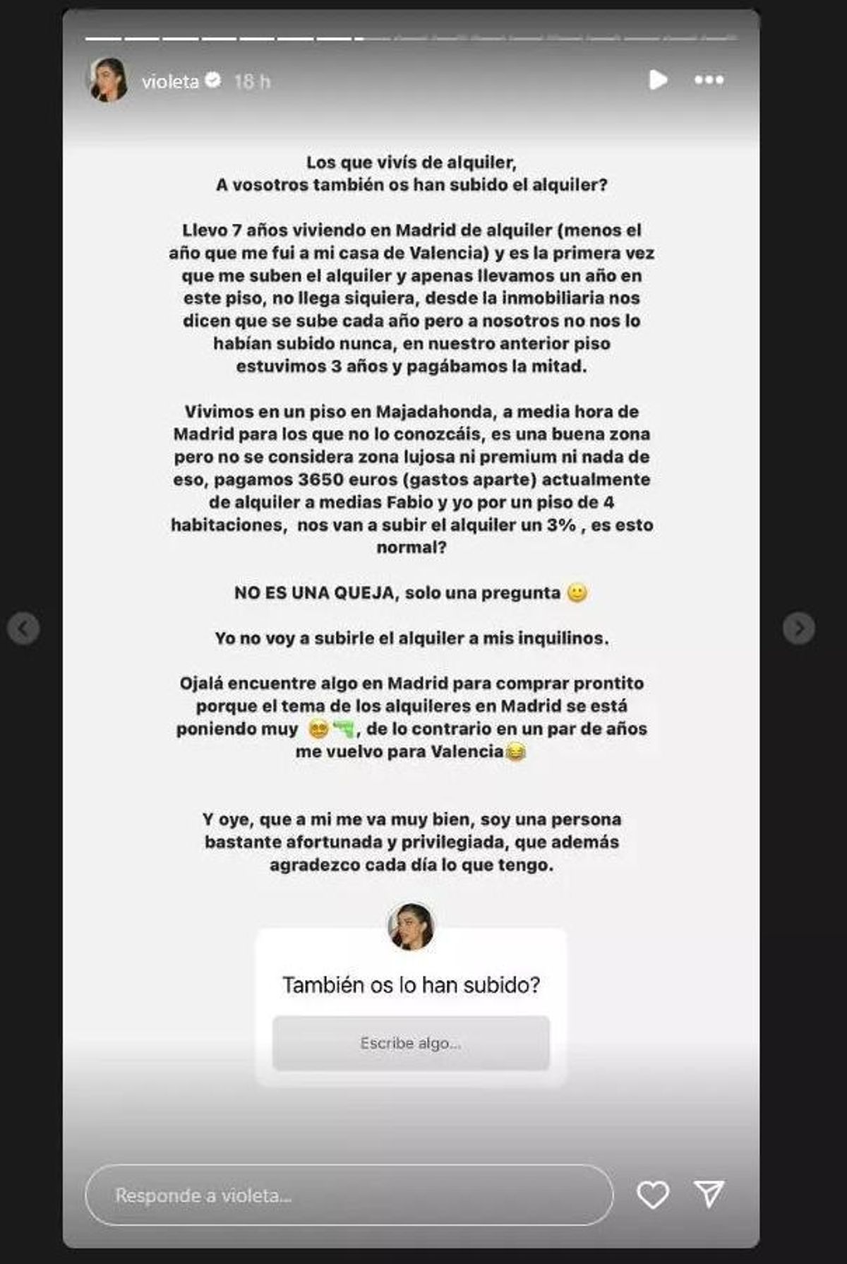 Violeta Mangriñán revela lo que paga de alquiler por su casa de Majadahonda y escandaliza a las redes
