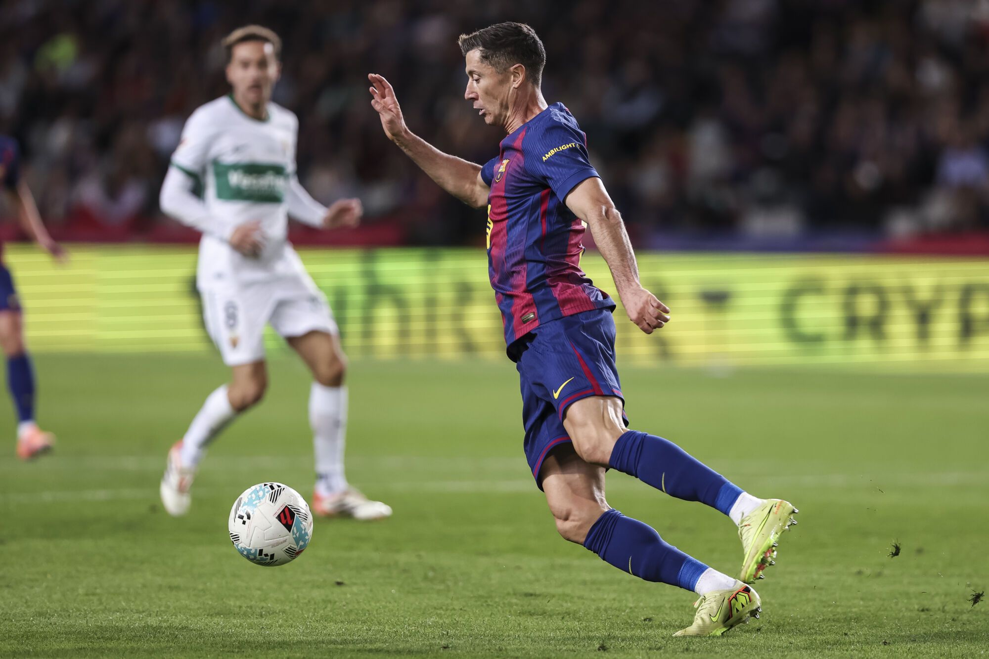 Robert Lewandowski of FC Barcelona in action during the Spanish league, La Liga EA Sports, football match played between FC Barcelona and Elche CF at Estadi Olimpic Lluis Companys on November 02, 2025 in Barcelona, Spain. AFP7 02/11/2025 ONLY FOR USE IN SPAIN. Javier Borrego / AFP7 / Europa Press;2025;SPORT;ZSPORT;SOCCER;ZSOCCER;FC Barcelona v Elche CF - La Liga EA Sports;