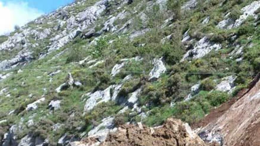 Un argayo corta la carretera de Sobrefoz