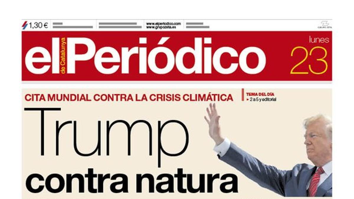 La portada de EL PERIÓDICO del 23 de septiembre del 2019