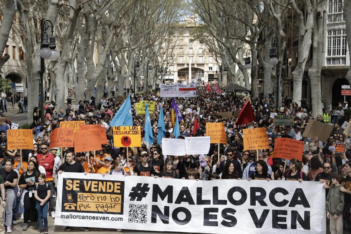 Manifestación por la crisis de la vivienda en Palma, celebrada el pasado 5 de abril en el Passeig del Born