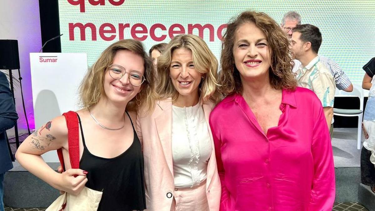 Elisabeth Duval, Yolanda Díaz y Carla Antonelli, en un acto el pasado domingo en Madrid.