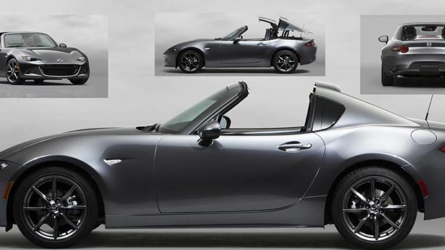 El techo retráctil del nuevo Mazda MX-5 RF se guarda en tres piezas; esta operación se puede realizar también en movimiento hasta una velocidad de 10 km/h