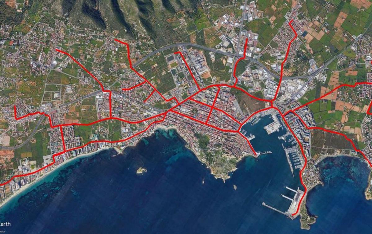 Plano de la red de carriles propuesto por ‘A Vila en Bici’. | D.I.