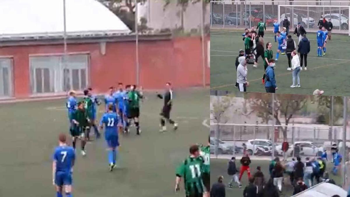 Imágenes de la pelea en el fútbol catalán entre el Bon Pastor y el Carmelo