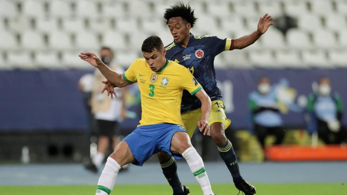 Thiago Silva, en el encuentro contra Colombia