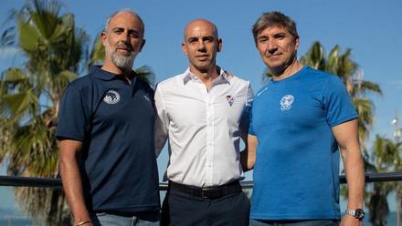 Los técnicos de los tres equipos catalanes, durante la presentación de la Final Four