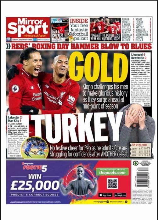 Portada MIRROR SPORT jueves 27 diciembre 2018