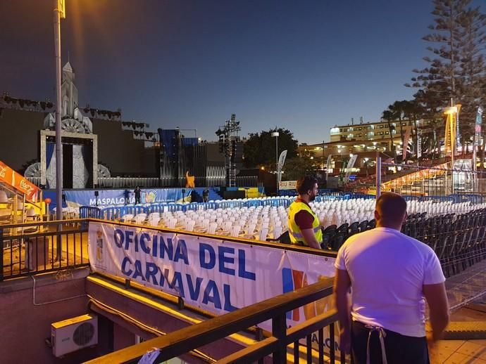 Escenario del Carnaval de Maspalomas, suspendido por el coronavirus