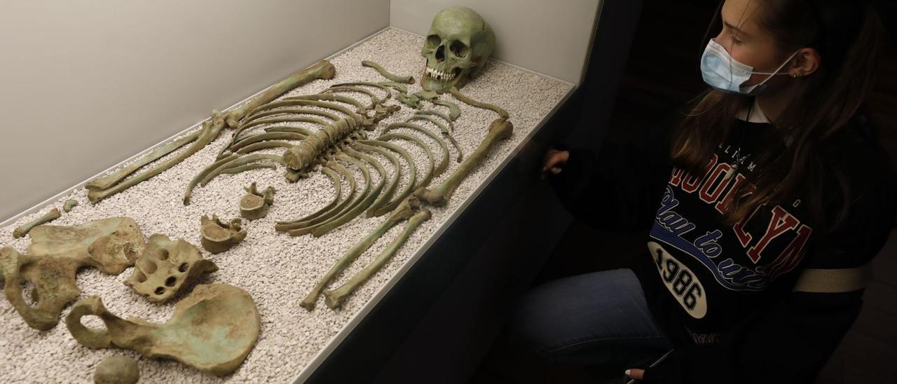 El esqueleto encontrado en las minas del Aramo que se conserva en el Arqueológico.