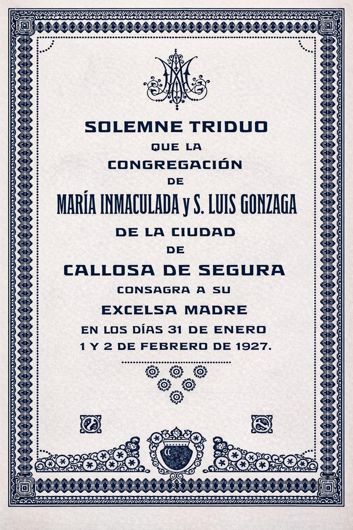 Programa de actos de la Virgen de la Candelaria de 1927.