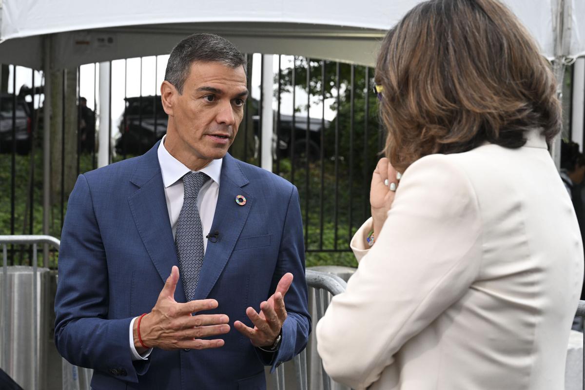 El presidente del Gobierno español, Pedro Sánchez, durante su entrevista en el programa 'Amanpour', de CNN.