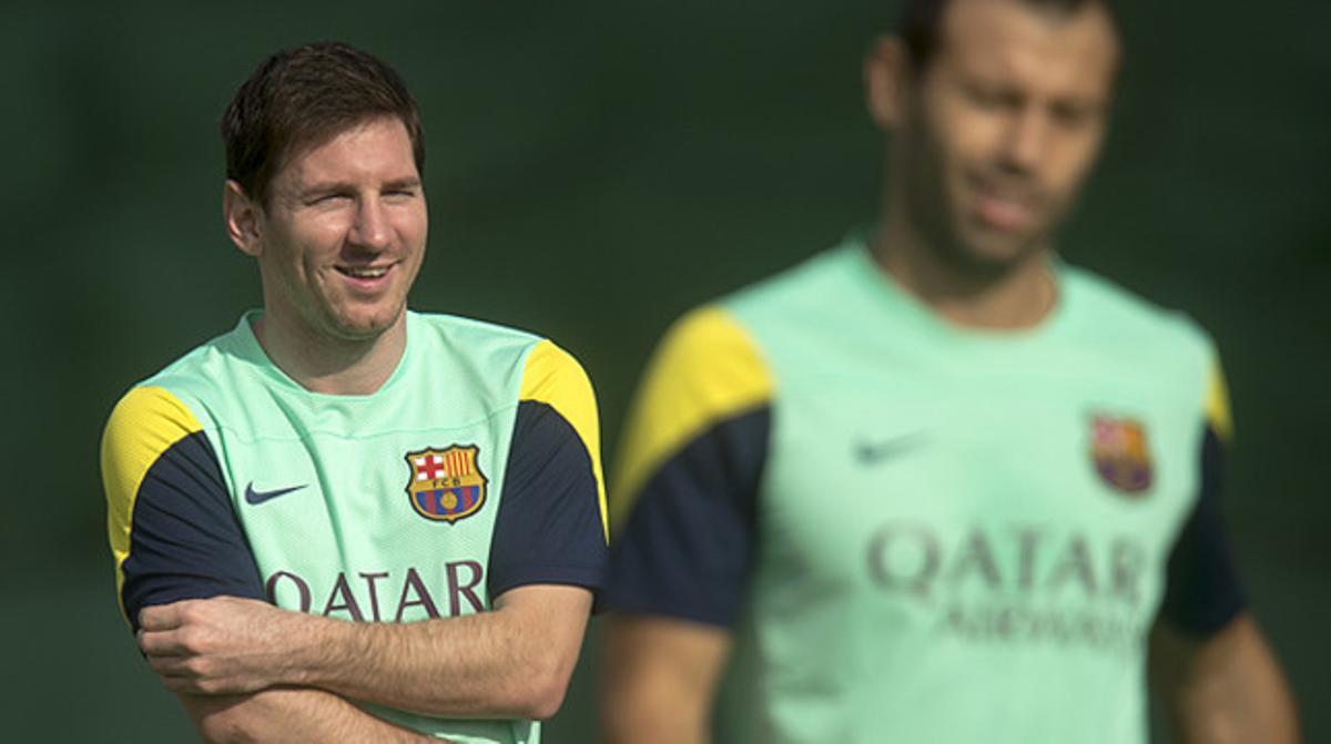 Messi i Mascherano, en l’entrenament d’aquest divendres. Messi i Mascherano, en l’entrenament d’aquest divendres.