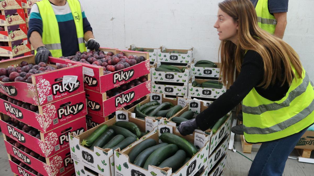 Una voluntària carregant una caixa al magatzem del Banc dels Aliments de Barcelona