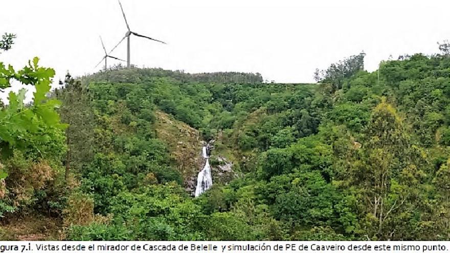 Recreación de Enel de la ubicación de los aerogeneradores junto a la cascada de Belelle