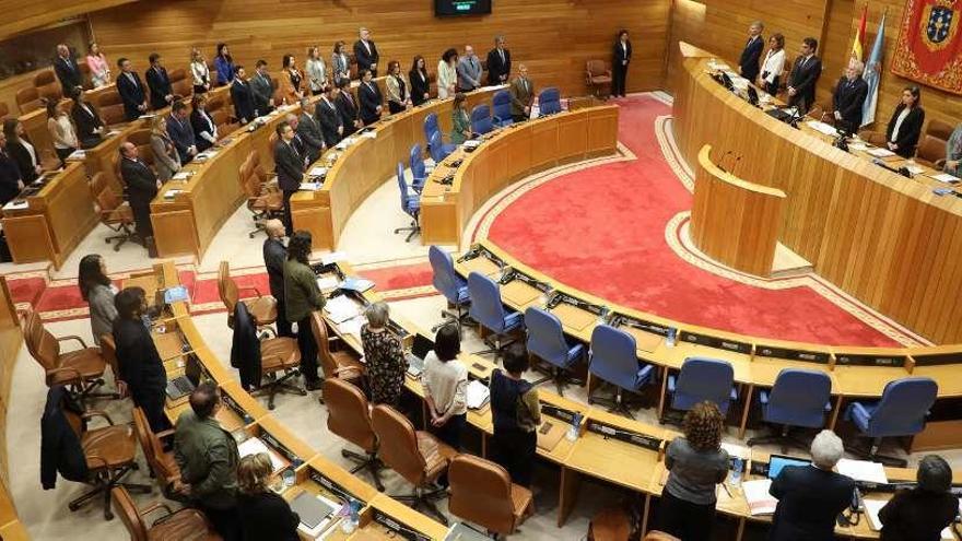 Algunos de los diputados gallegos de pie en el hemiciclo autonómico. // Xoán Álvarez