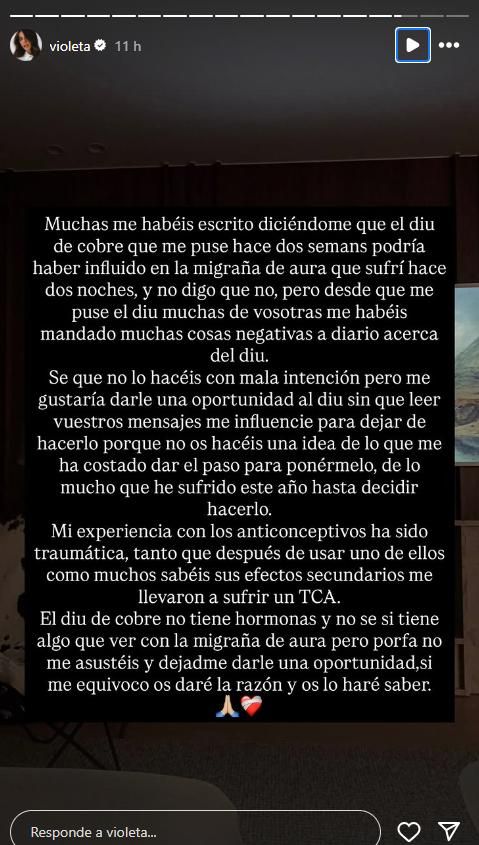 Violeta habla sobre métodos anticonceptivos y TCA