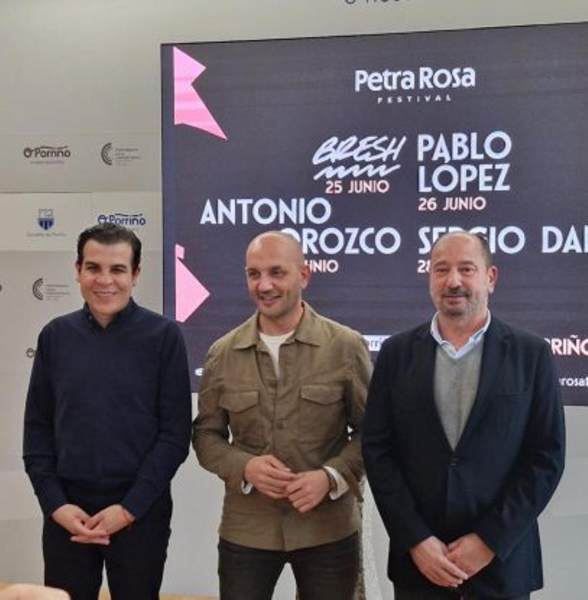 Torrano, Lorenzo y Merelles presentaron ayer el Petra Rosa Festival en Porriño. | D.P.