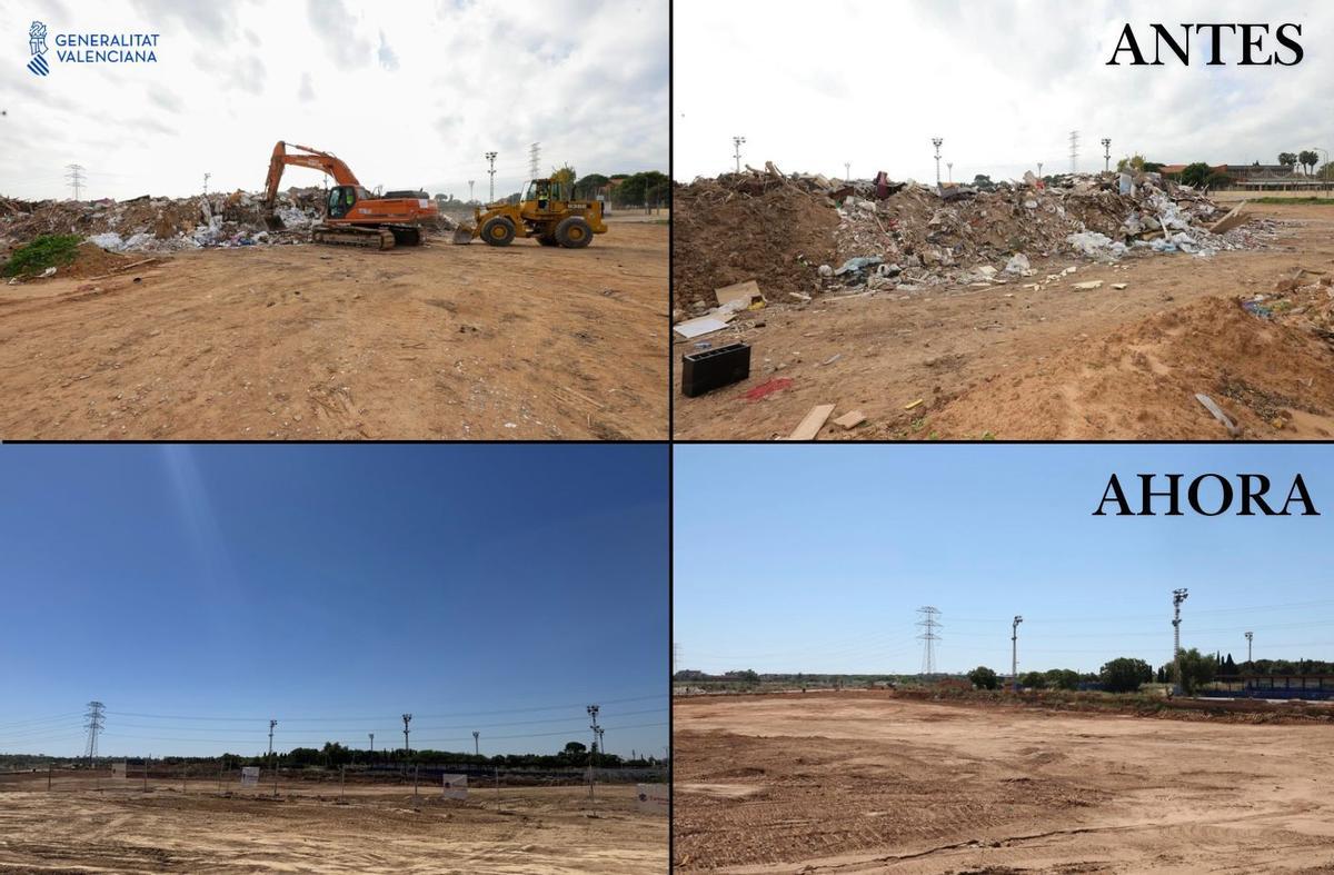 El antes y el después en el punto de acopio de escombros.