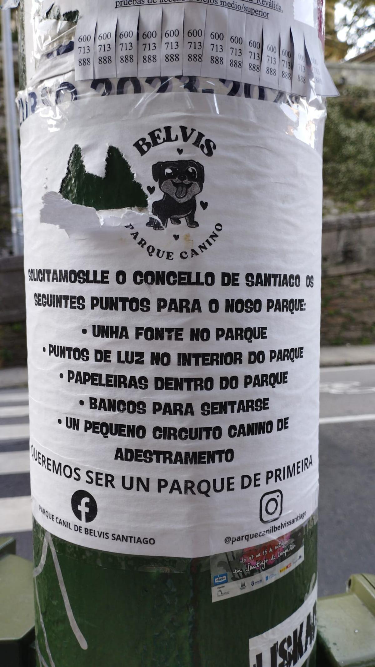 Uno de los carteles colocados por los usuario del parque canil de Belvís