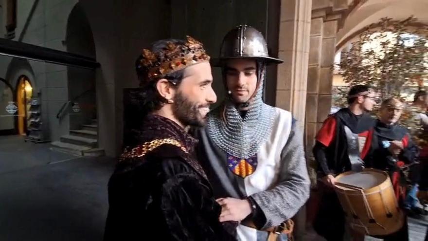 Ses Majestats el Rei Pere III i la Reina Maria de Navarra arribant a Manresa