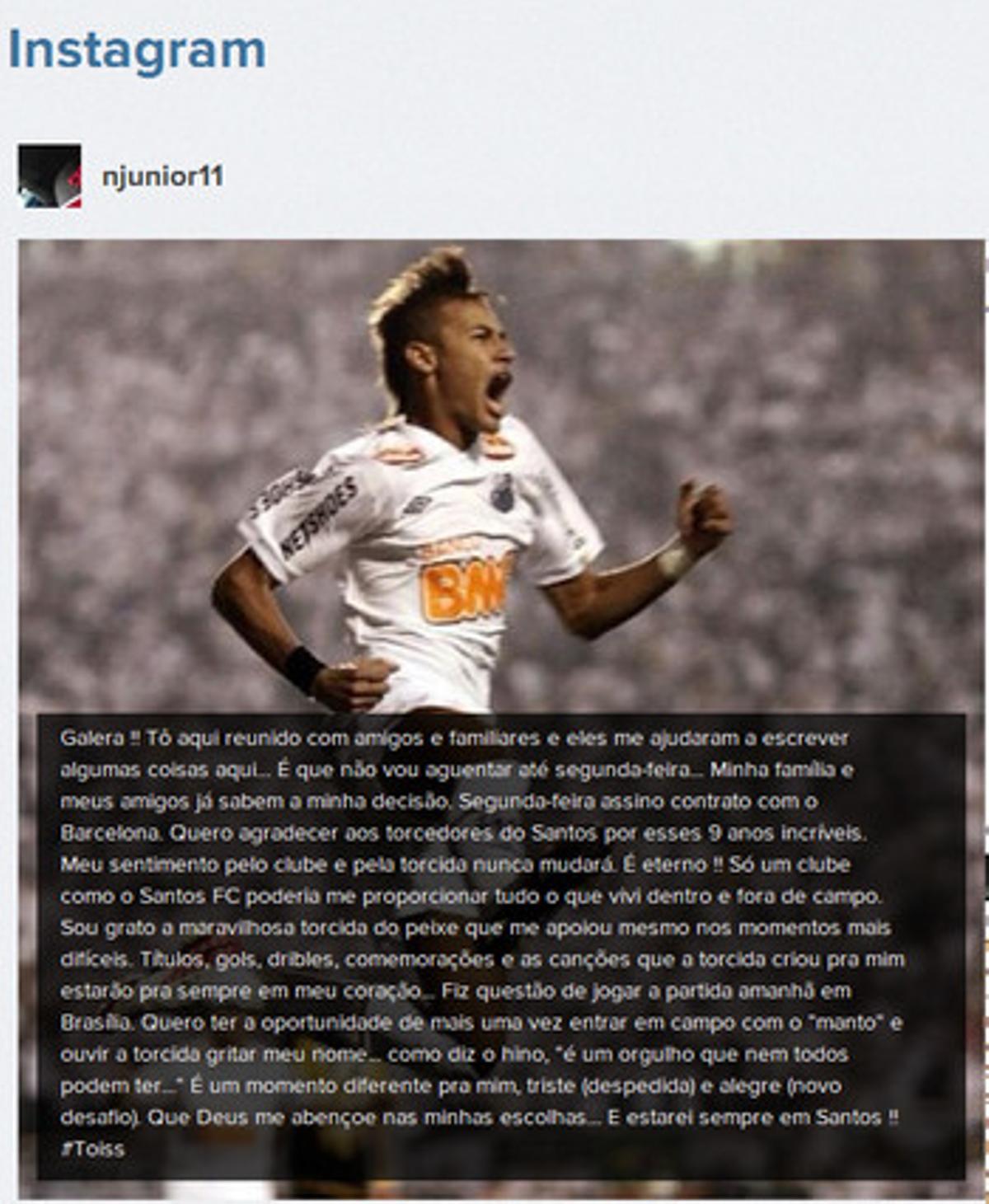 Neymar ha explicat a través d’Instagram per què ha fitxat pel Barça.