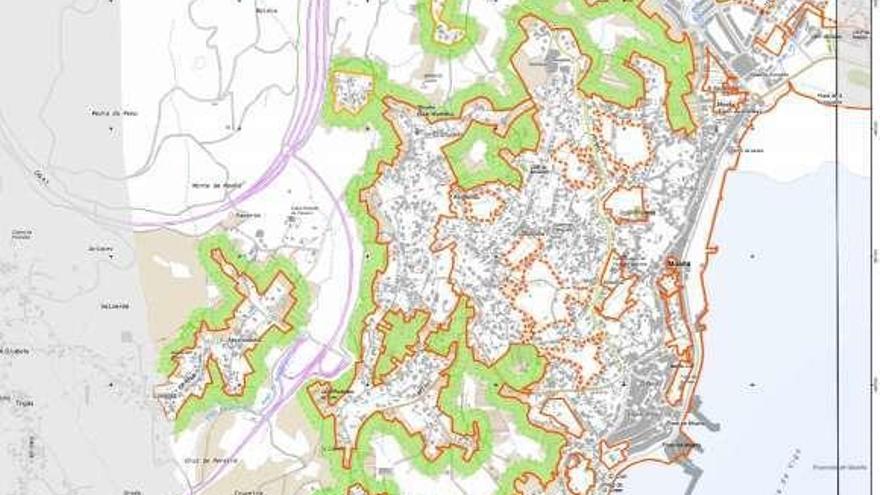 Franjas de protección a desbrozar en el Plan de Moaña. // FdV