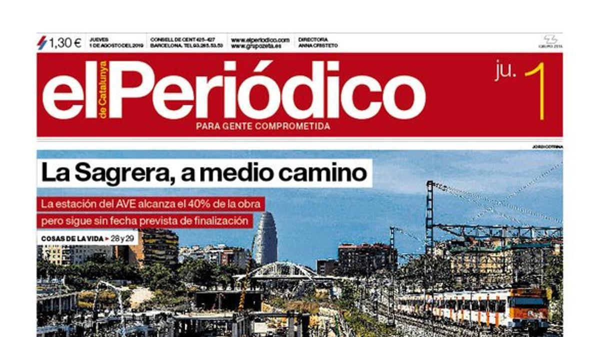 La portada de EL PERIÓDICO del 1 de agosto del 2019