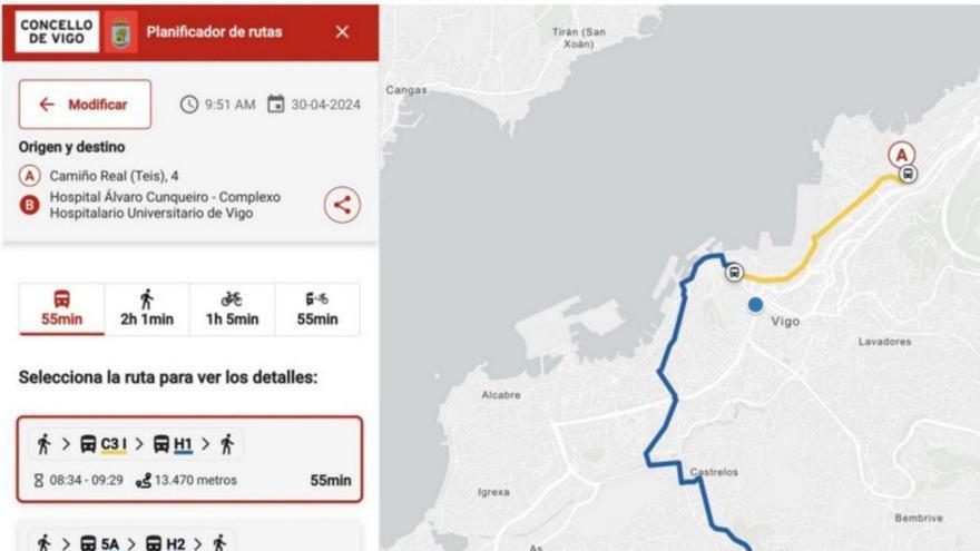 Vigo estrena su propio planificador de rutas con bus, bici y ascensores o rampas