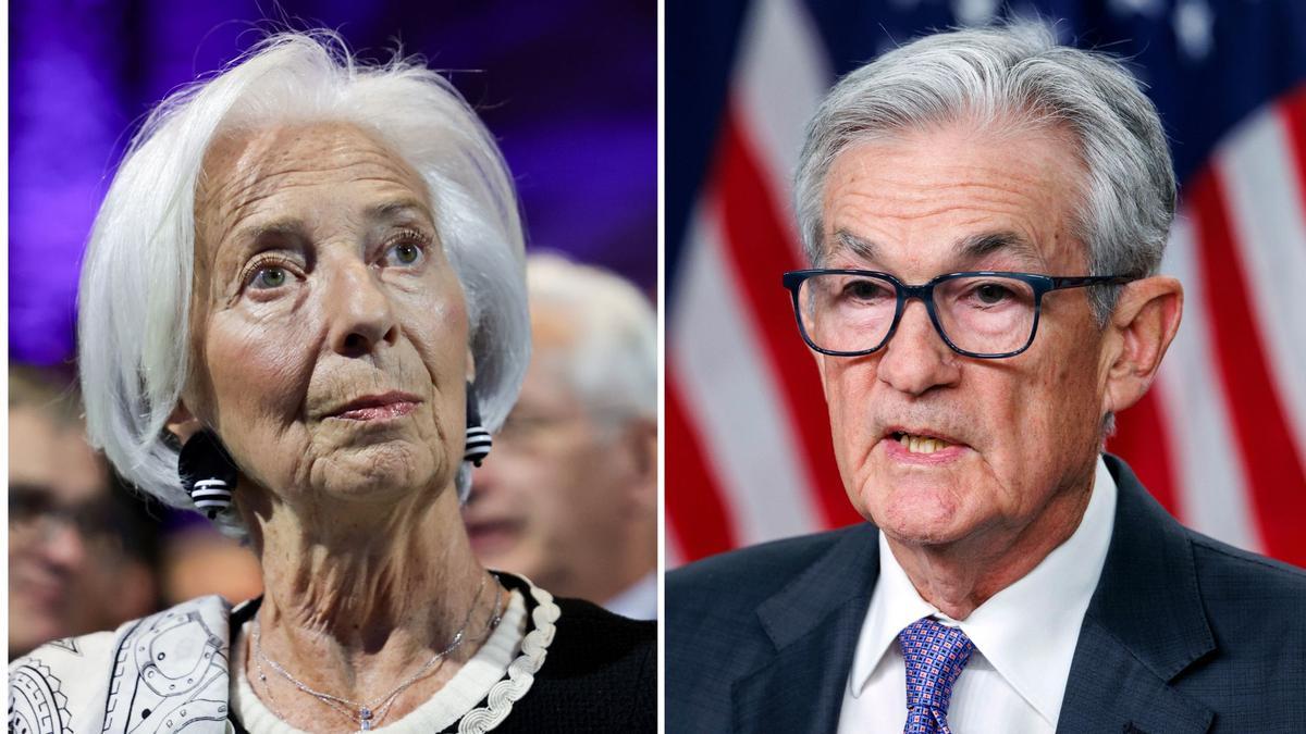 La presidenta del BCE, Christine Lagarde, y el gobernador de la Reserva Federal, Jerome Powell
