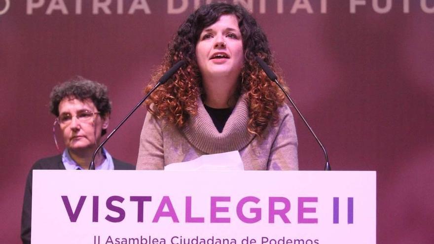 Sofía Castañón, durante su intervención en la asamblea de Vistalegre.