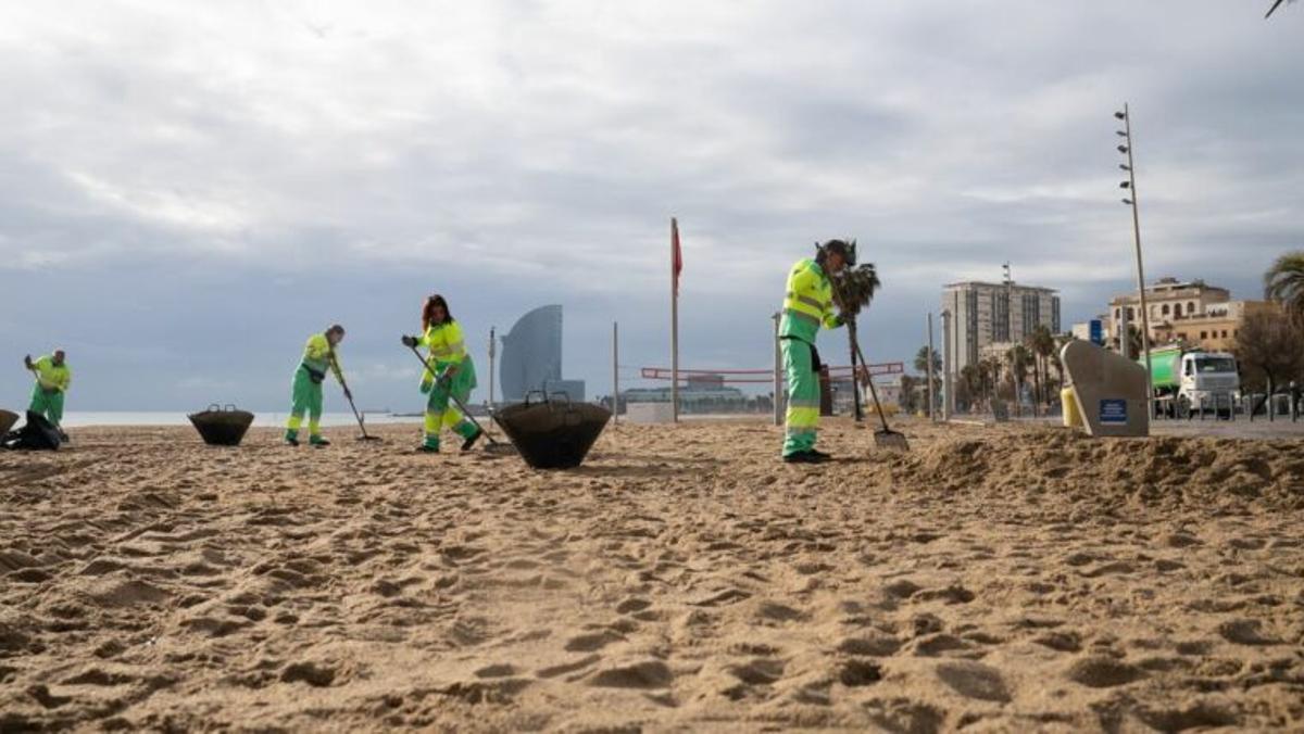 Dispositivo de limpieza limpia la playa tras una tormenta