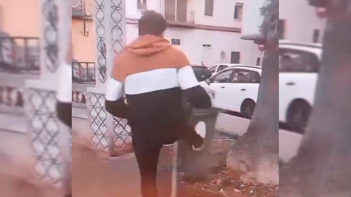 Vídeo en el que el joven se graba pateando distintas papeleras de Castelló