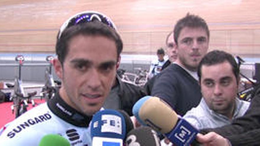 Alberto Contador durante la sesión de entrenamiento